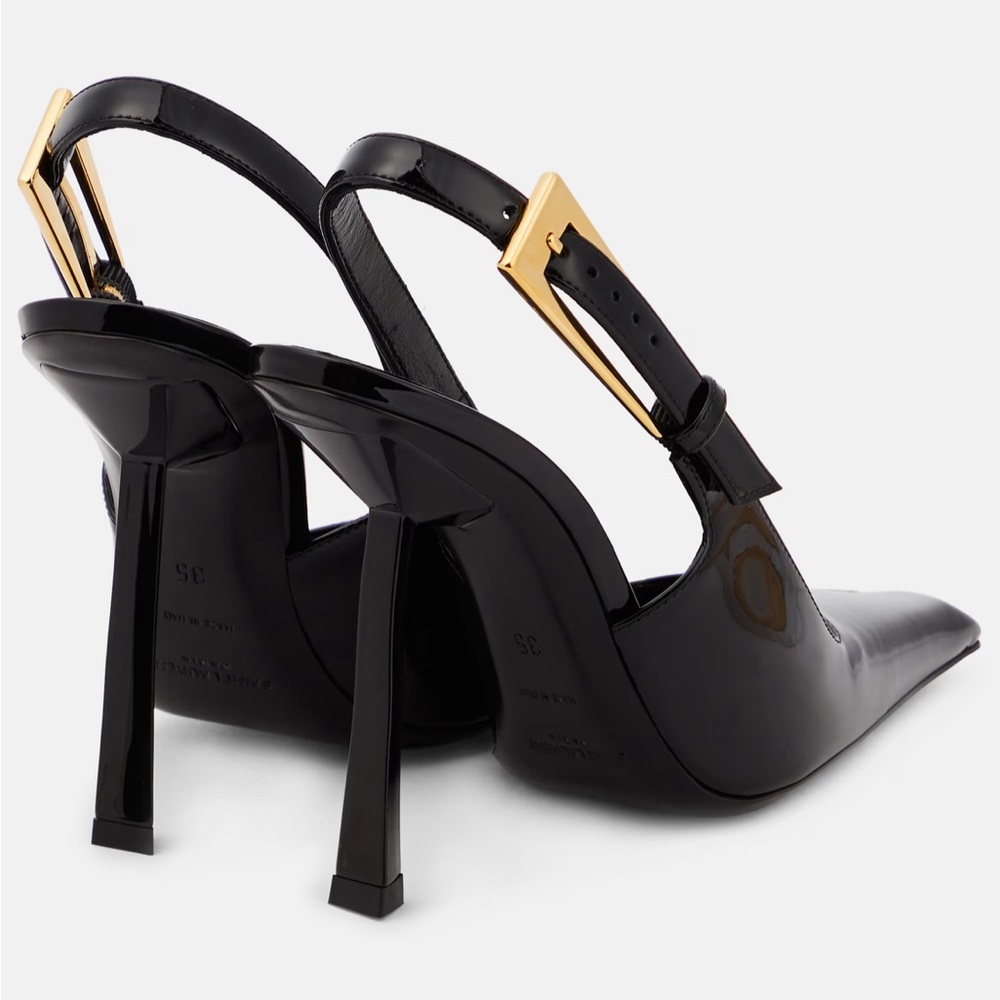 Saint Laurent Lee Black Patent Leather Stiletto Heels - Picture 2 of 9